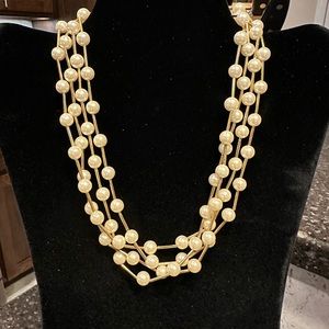 Vintage Avon Gold Tone Faux Pearl 1970 4-Strands Layered Necklace.